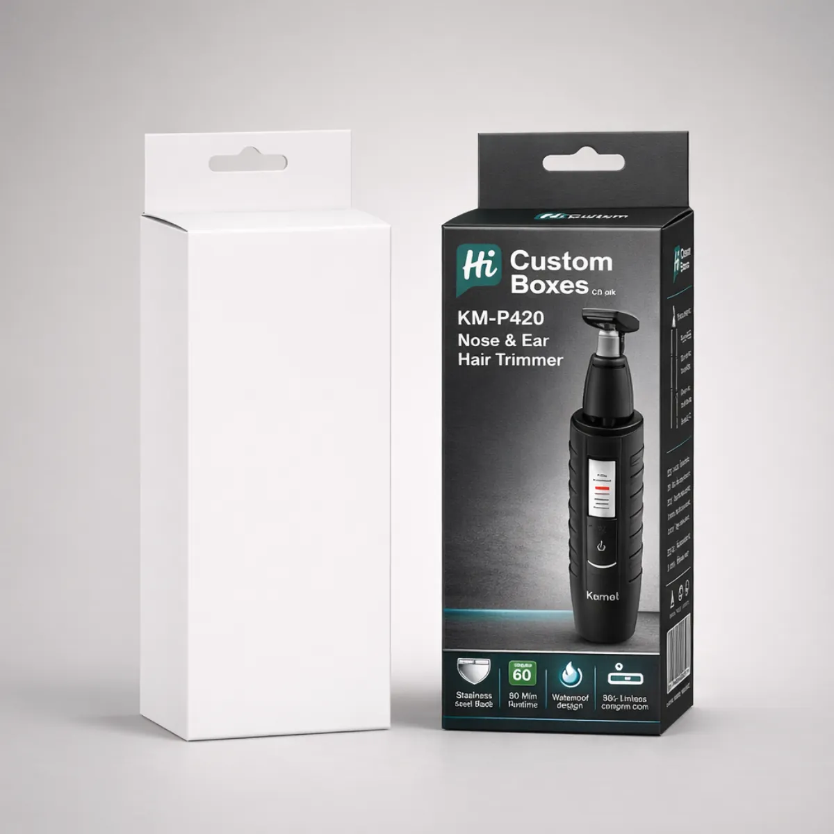 Sturdy brown corrugated mailer box paired with a branded retail box for an electric shaver. class=